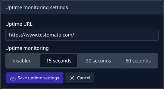 Uptime monitoring settings
