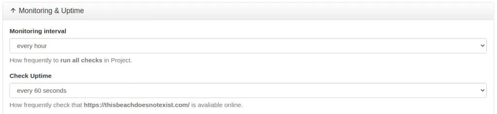 Uptime monitoring settings