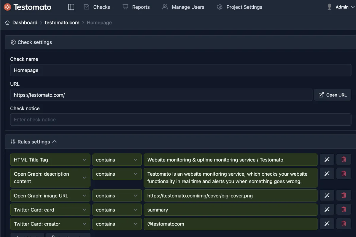 Meta tags monitoring and SEO metadata checks
